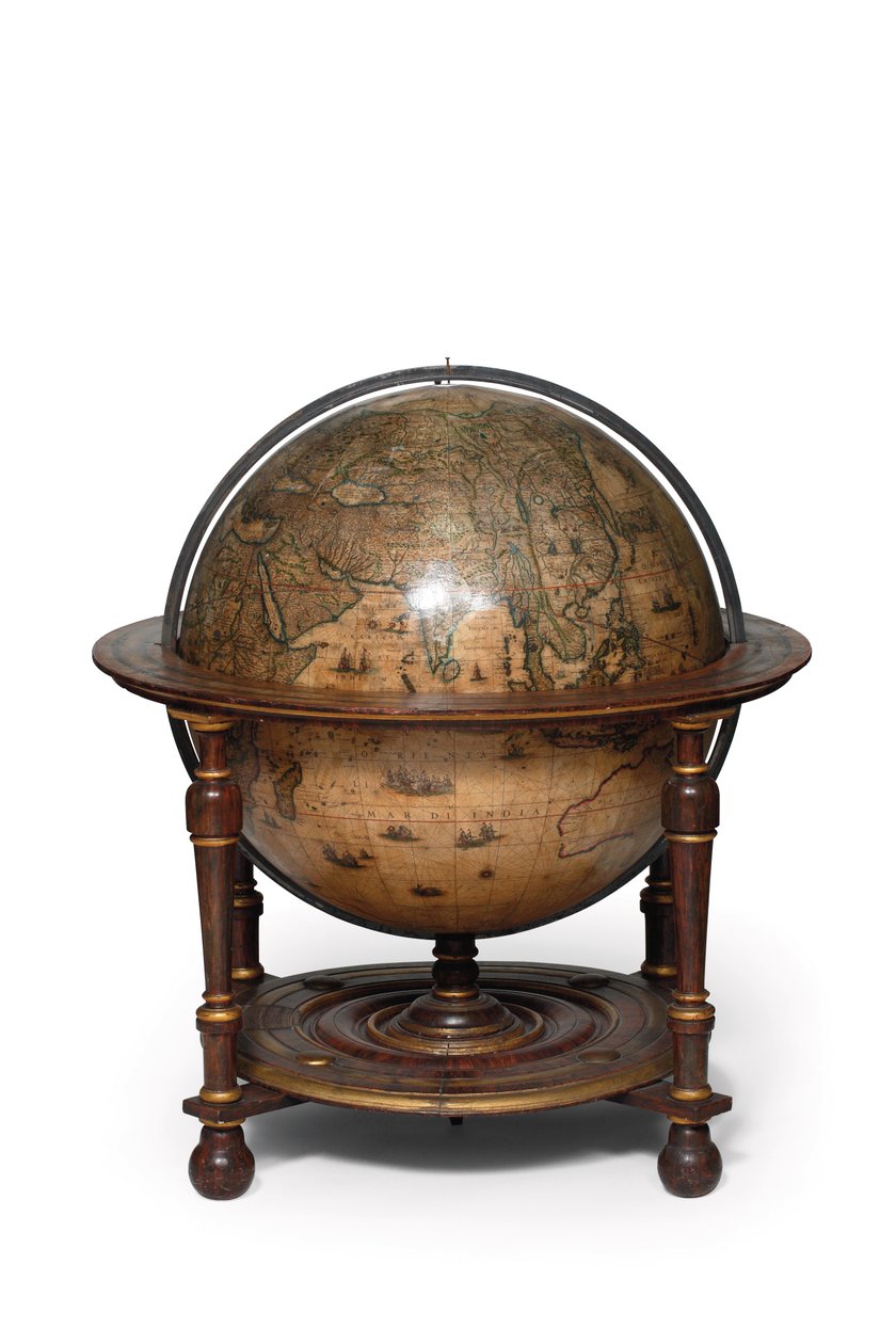 Grande par de globos de biblioteca, o terrestre 1645-48, o celestial após c.1630 (gesso, madeira e papel gravado) de Willem Blaeu