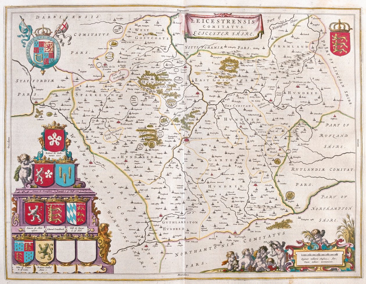 Leichester, em "Theatrum Orbis Terrarum, sive Atlas Novus" de Willem Blaeu, Amesterdão de Willem Blaeu