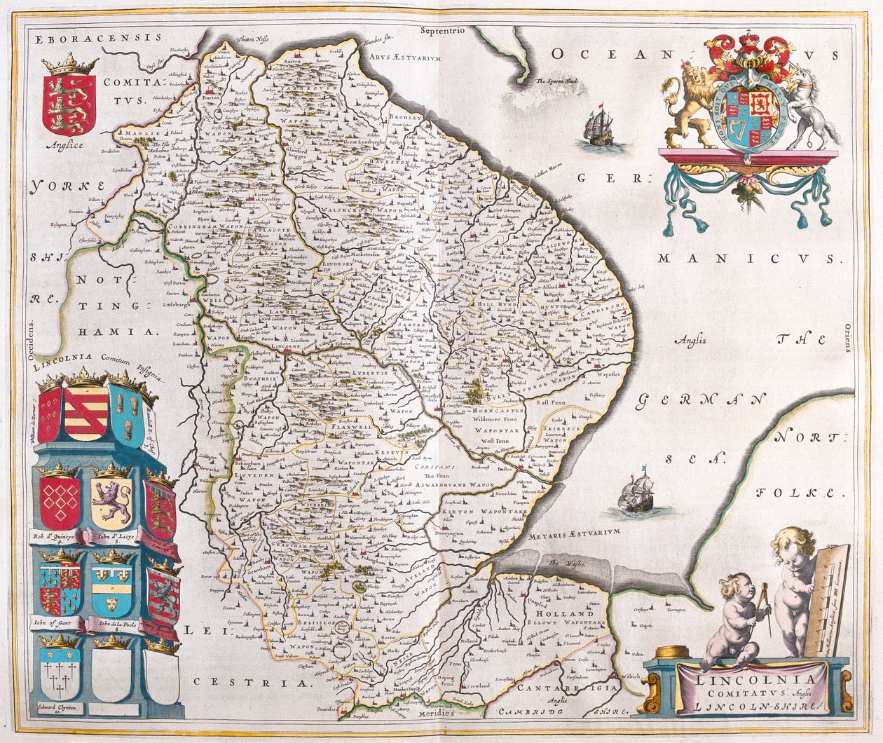 Condado de Lincoln, em "Theatrum Orbis Terrarum, sive Atlas Novus" de Willem Blaeu, Amesterdão de Willem Blaeu