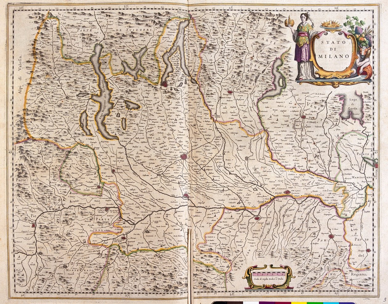 Lombardia, Itália, em "Theatrum Orbis Terrarum, sive Atlas Novus" de Willem Blaeu, Amesterdão de Willem Blaeu