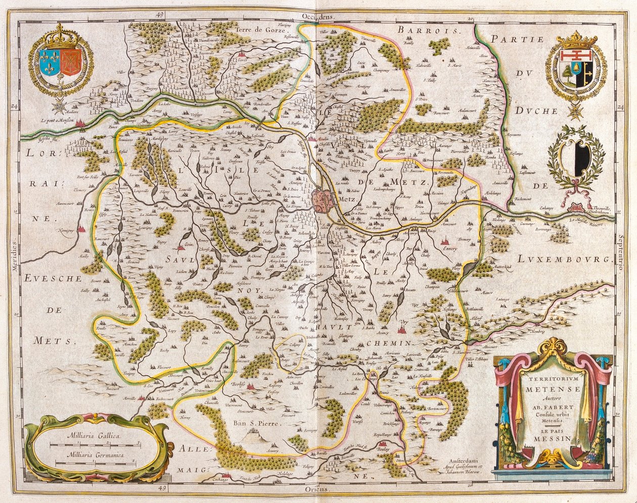 Lorraine, Metz, em "Theatrum Orbis Terrarum, sive Atlas Novus" de Willem Blaeu, Amesterdão de Willem Blaeu
