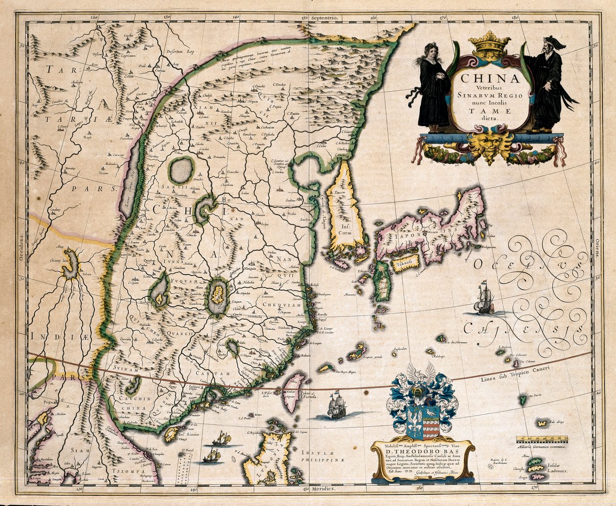 Mapa da China, Japão e Coreia. (Gravura de Willem Blaeu