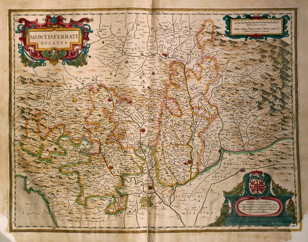 Mapa de Ducado de Monferrato, da Regionum Italiae, de Willem Blaeu, gravura de Willem Blaeu