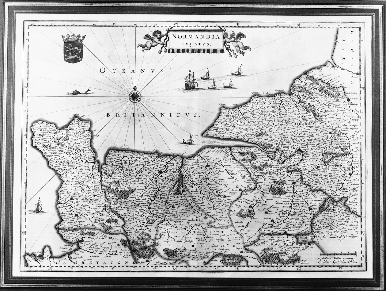 Um mapa da Normandia após um atlas anatômico ou Atlas por John e Joan Navegar placa representando Normandia Ducado de Willem Blaeu