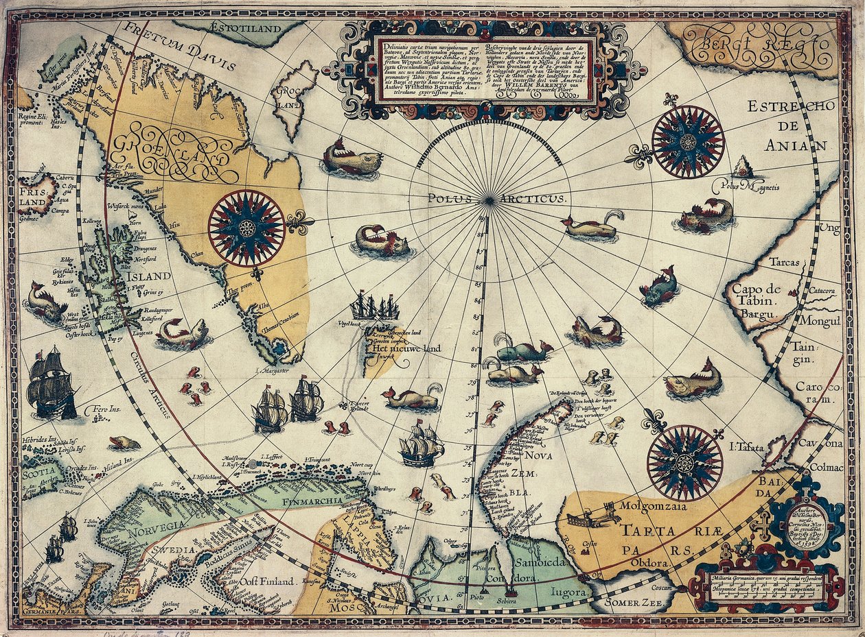 Mapa das regiões polares, pelo cartógrafo holandês Willem Janszoon Blaeu (1571-1638) de Willem Blaeu