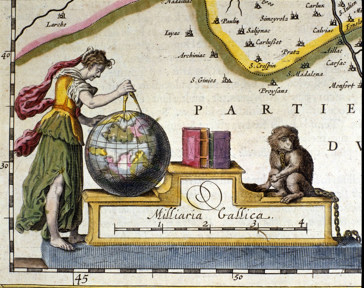 Medição da Terra. Detalhe do atlas de Willem Janszoon Blaeu (1571-1638). Amesterdão 1630. de Willem Blaeu
