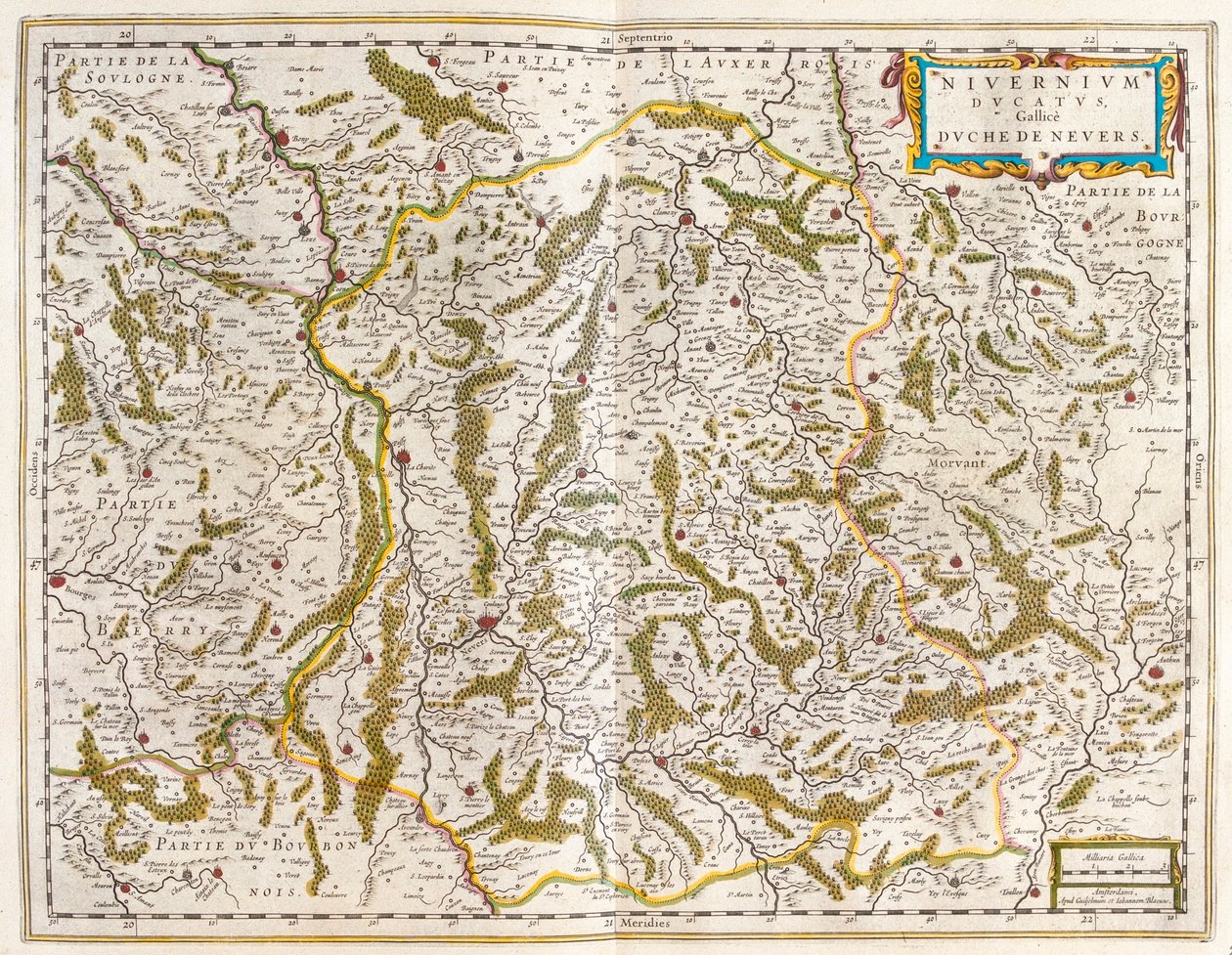 Nivernais, Nievre, em "Theatrum Orbis Terrarum, sive Atlas Novus" de Willem Blaeu, Amesterdão de Willem Blaeu