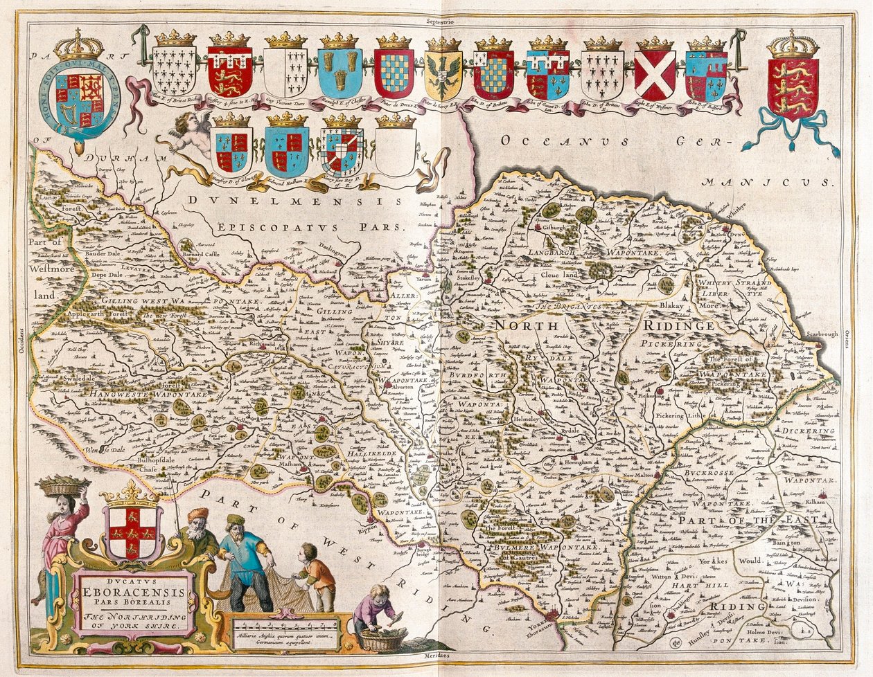 Parte norte de Yorkshire, em "Theatrum Orbis Terrarum, sive Atlas Novus" de Willem Blaeu, Amesterdão de Willem Blaeu