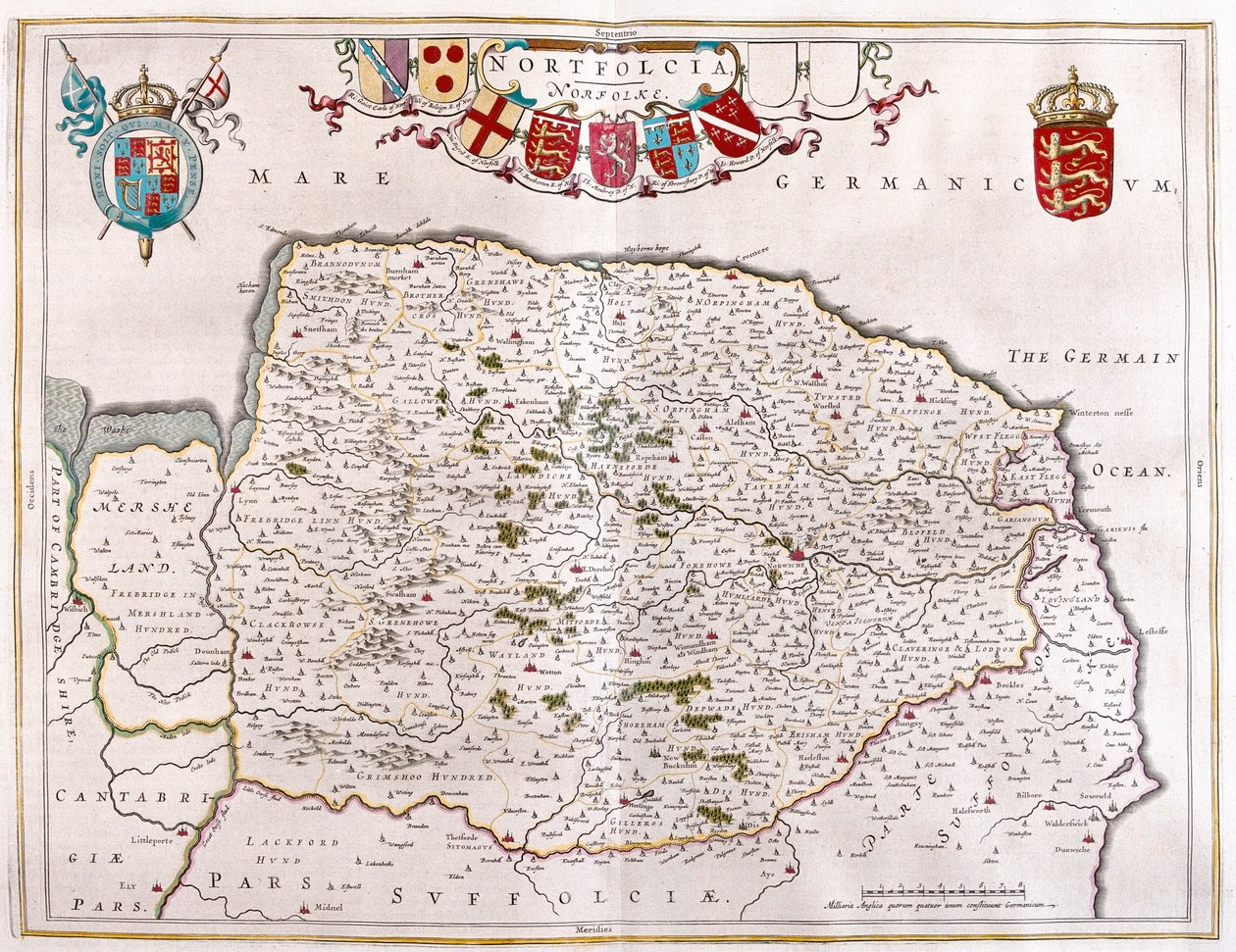 Northfolk, em "Theatrum Orbis Terrarum, sive Atlas Novus" de Willem Blaeu, Amesterdão de Willem Blaeu