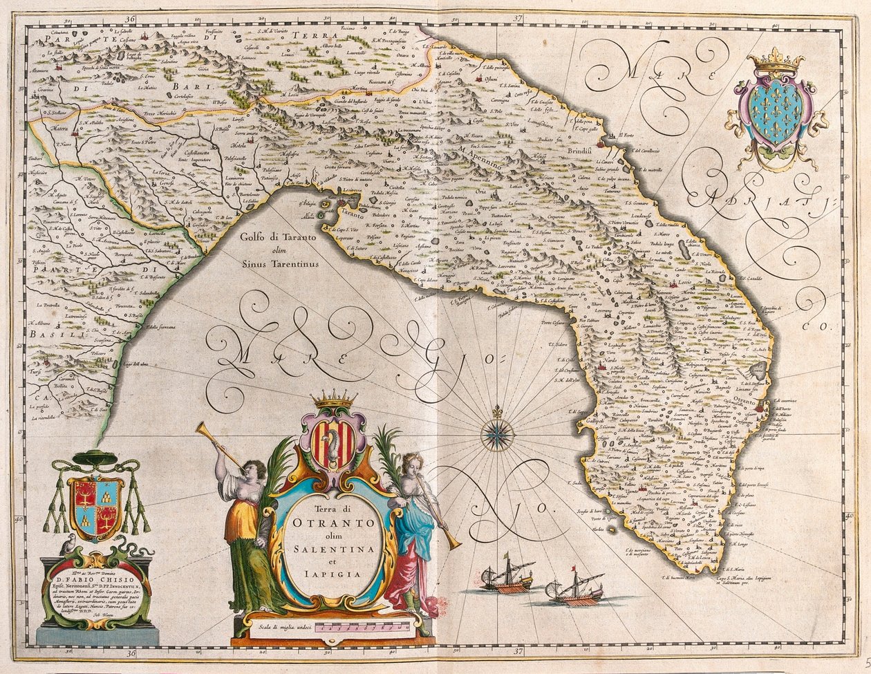 Otranto, Salento, Lecce, Puglia, Itália, em "Theatrum Orbis Terrarum, sive Atlas Novus" de Willem Blaeu, Amesterdão de Willem Blaeu