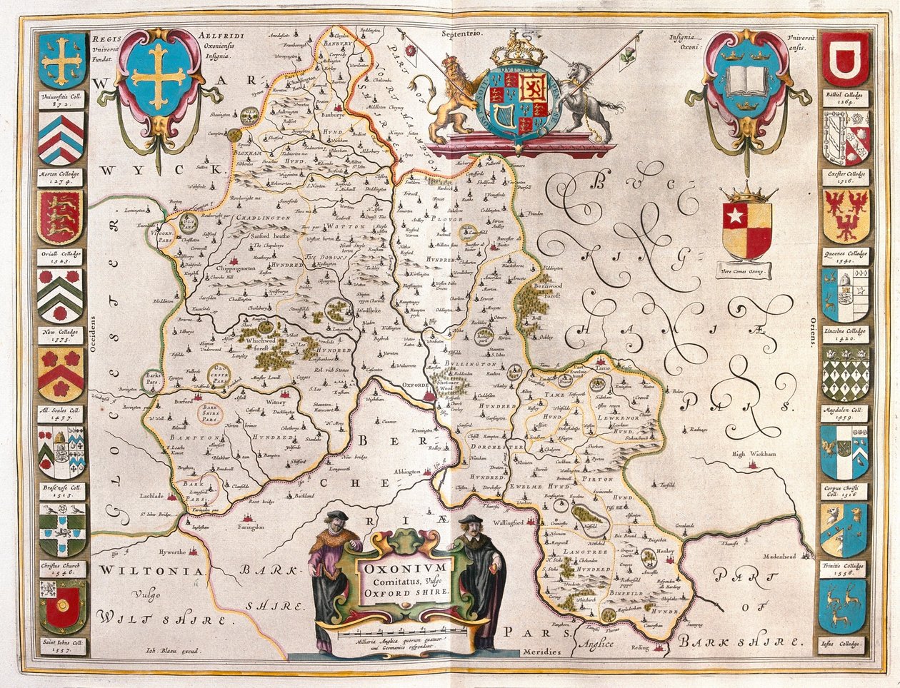 Oxfordshire, em "Theatrum Orbis Terrarum, sive Atlas Novus" de Willem Blaeu, Amesterdão de Willem Blaeu
