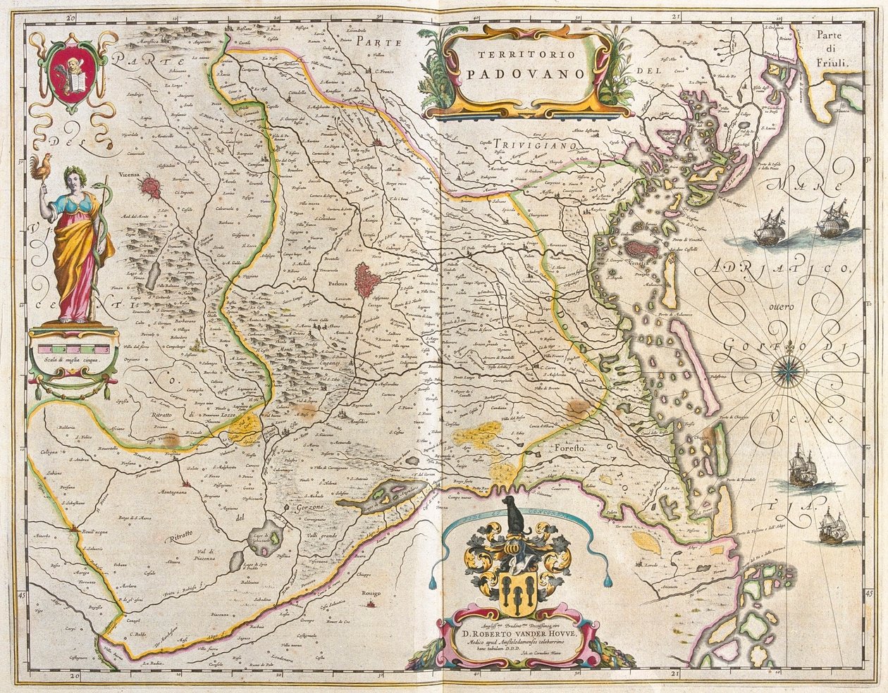 Padova, Itália, em "Theatrum Orbis Terrarum, sive Atlas Novus" de Willem Blaeu, Amesterdão de Willem Blaeu