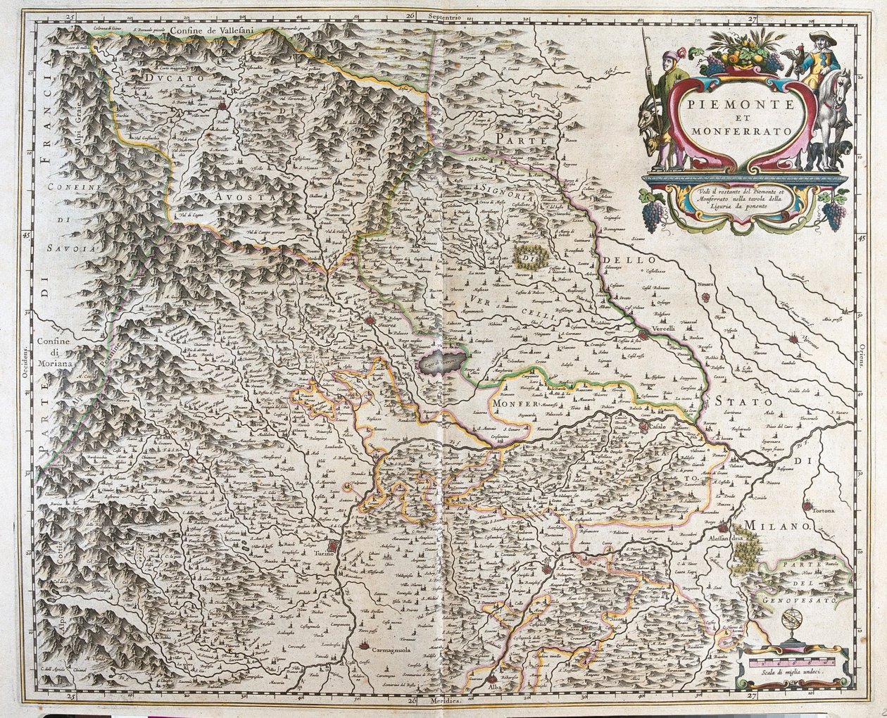Piemont (região de Itália), em "Theatrum Orbis Terrarum, sive Atlas Novus" de Willem Blaeu, Amesterdão de Willem Blaeu