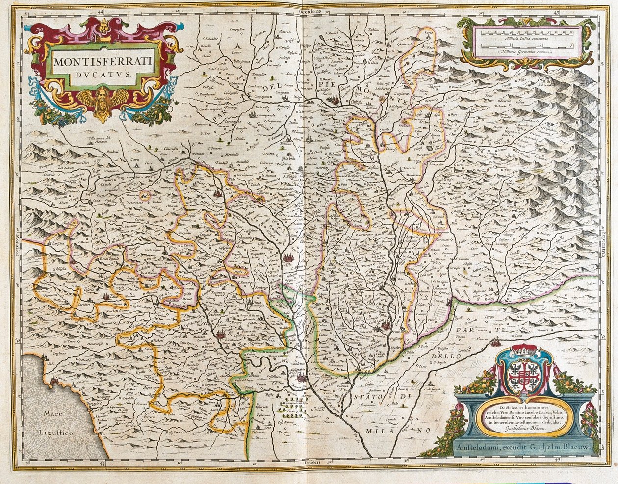 Piemont, Itália, em "Theatrum Orbis Terrarum, sive Atlas Novus" de Willem Blaeu, Amesterdão de Willem Blaeu