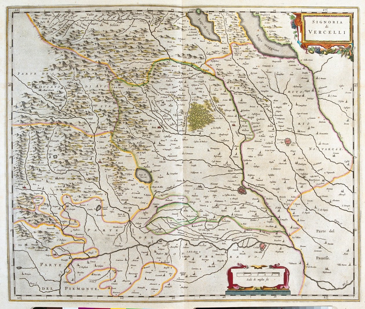 Piemont, Itália, em "Theatrum Orbis Terrarum, sive Atlas Novus" de Willem Blaeu, Amesterdão de Willem Blaeu