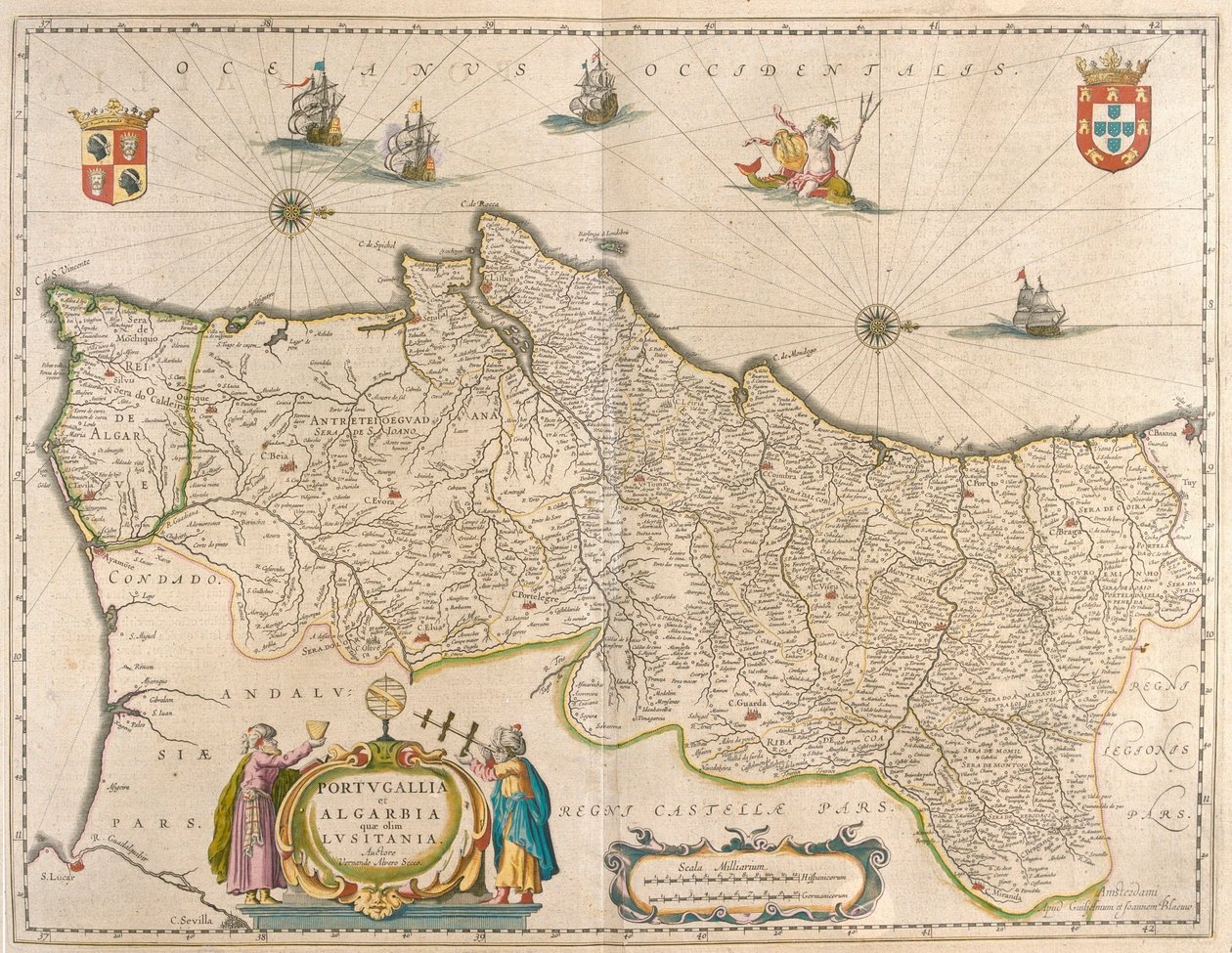 Portugal e o Algarve, em "Theatrum Orbis Terrarum, sive Atlas Novus" de Willem Blaeu, Amesterdão de Willem Blaeu