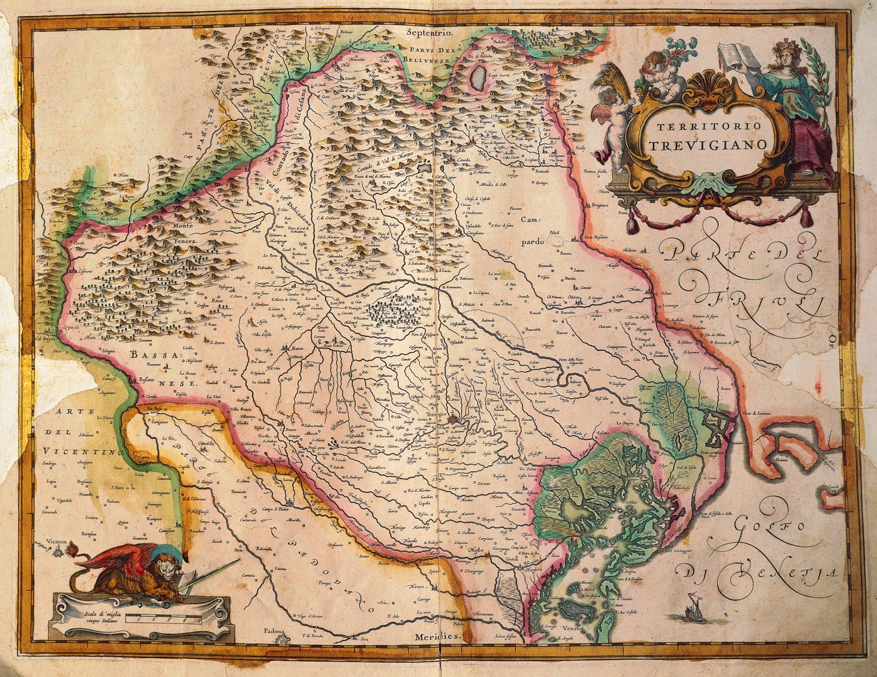 Regionum Italiae, território de Treviso, região de Veneto, Itália por Willem Janszoon Blaeu de Willem Blaeu