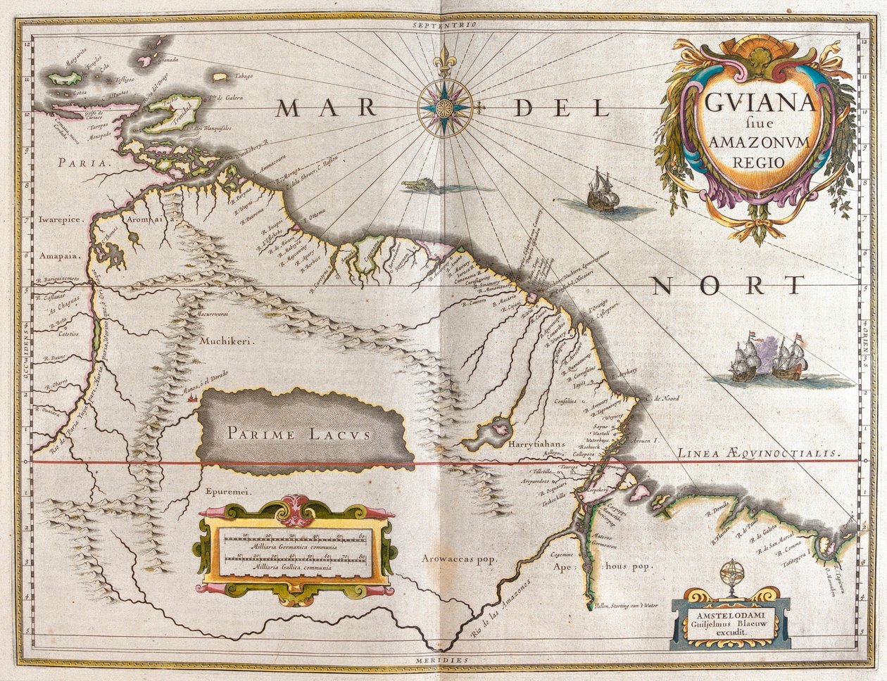 Rio Orinoco, Rio Amazzonas, Venezuela, Nordeste do Brasil, em "Theatrum Orbis Terrarum, sive Atlas Novus" de Willem Blaeu, Amesterdão de Willem Blaeu