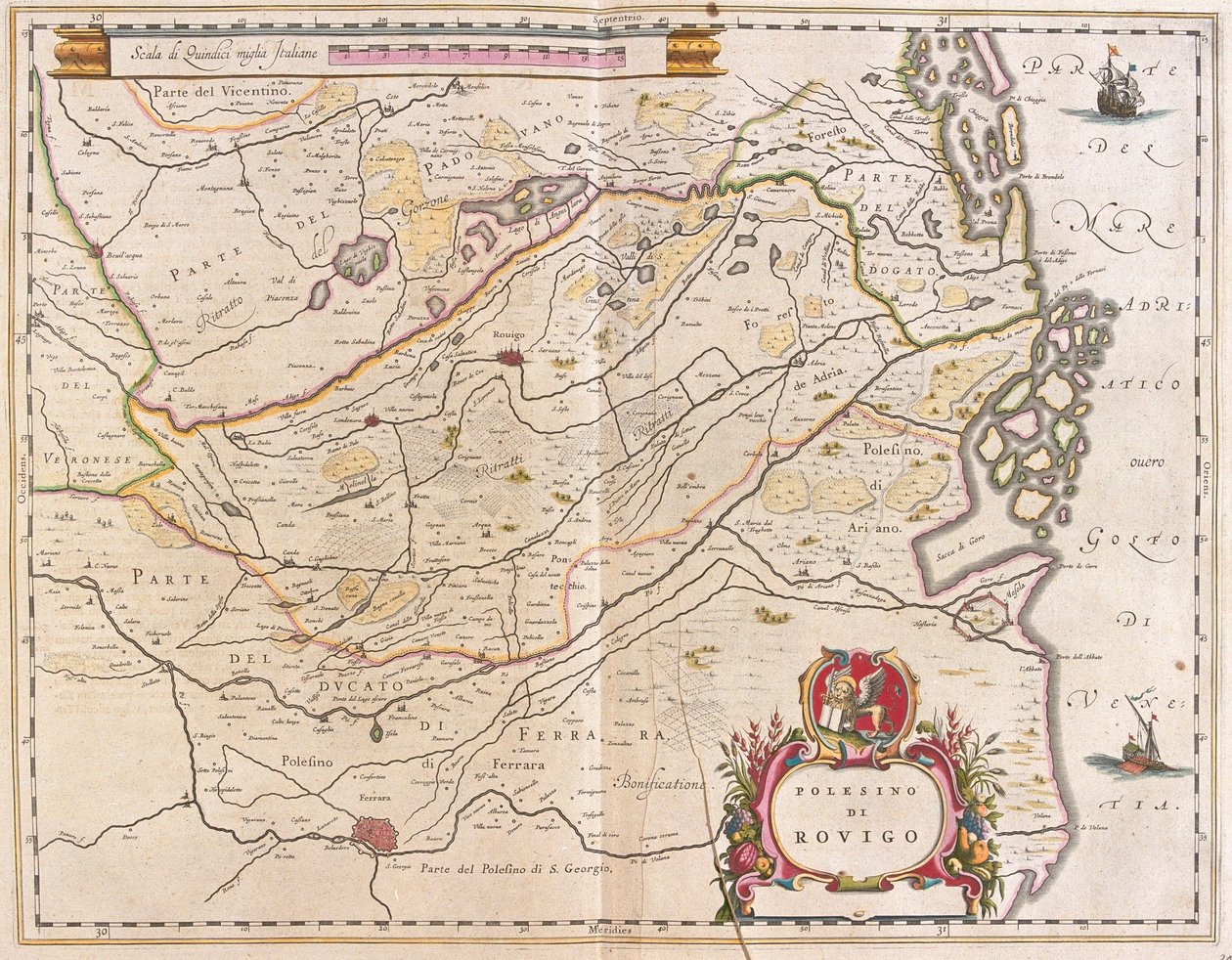 Rovigo, Itália, em "Theatrum Orbis Terrarum, sive Atlas Novus" de Willem Blaeu, Amesterdão de Willem Blaeu
