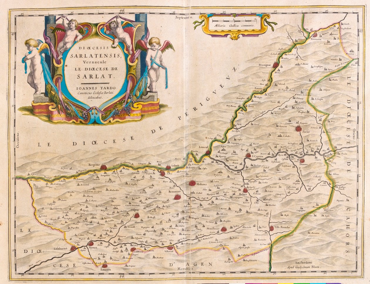 Região de Sarlat-Bergerac- Couse-Ville Franche, em "Theatrum Orbis Terrarum, sive Atlas Novus" de Willem Blaeu, Amesterdão de Willem Blaeu