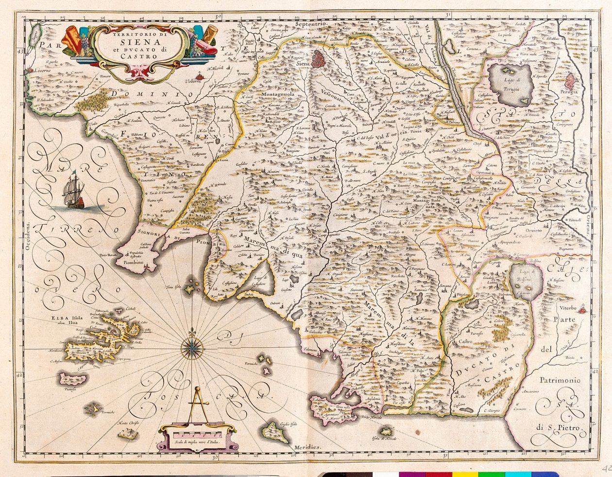 Siena, Lácio, Itália, em "Theatrum Orbis Terrarum, sive Atlas Novus" de Willem Blaeu, Amesterdão de Willem Blaeu