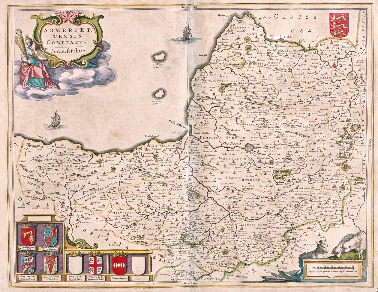 Somerset, em "Theatrum Orbis Terrarum, sive Atlas Novus" de Willem Blaeu, Amesterdão de Willem Blaeu