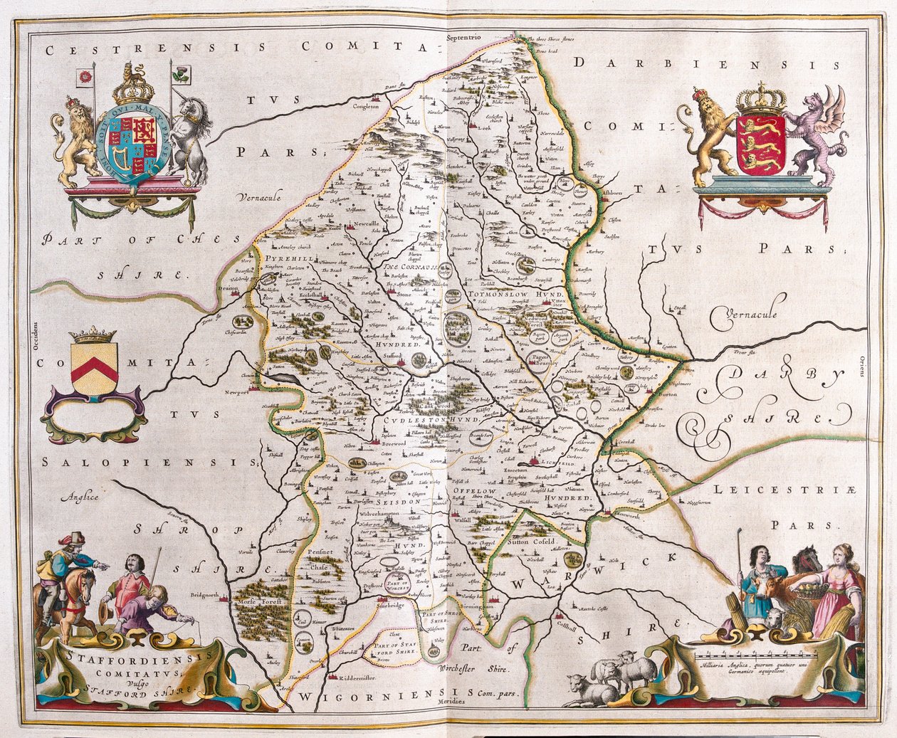 Staffordshire, n "Theatrum Orbis Terrarum, sive Atlas Novus" de Willem Blaeu, Amesterdão de Willem Blaeu