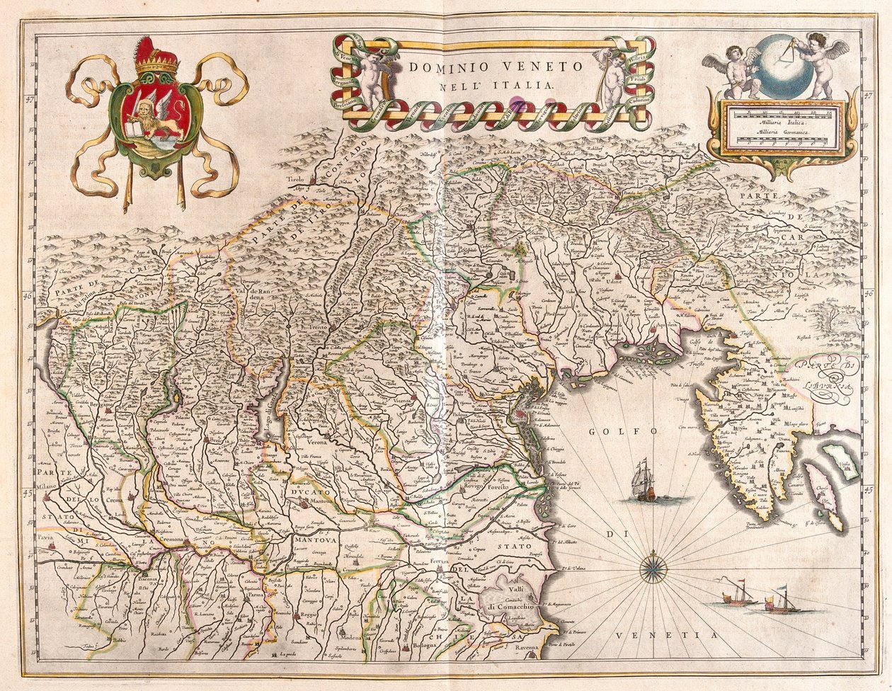 Território de Veneto e Terviso, Itália, em "Theatrum Orbis Terrarum, sive Atlas Novus" de Willem Blaeu, Amesterdão de Willem Blaeu