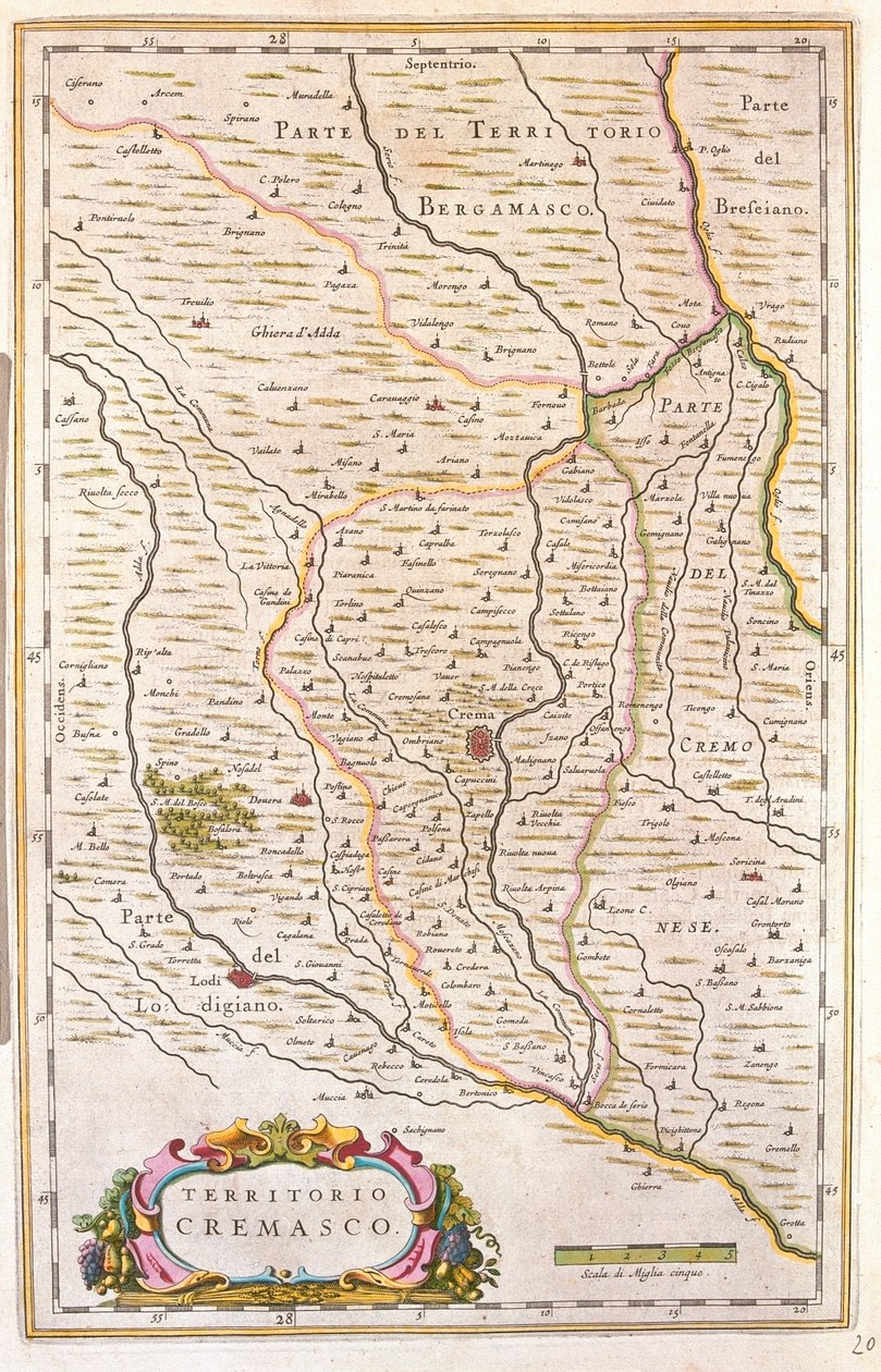 Território de Crema, Itália, em "Theatrum Orbis Terrarum, sive Atlas Novus" de Willem Blaeu, Amesterdão de Willem Blaeu