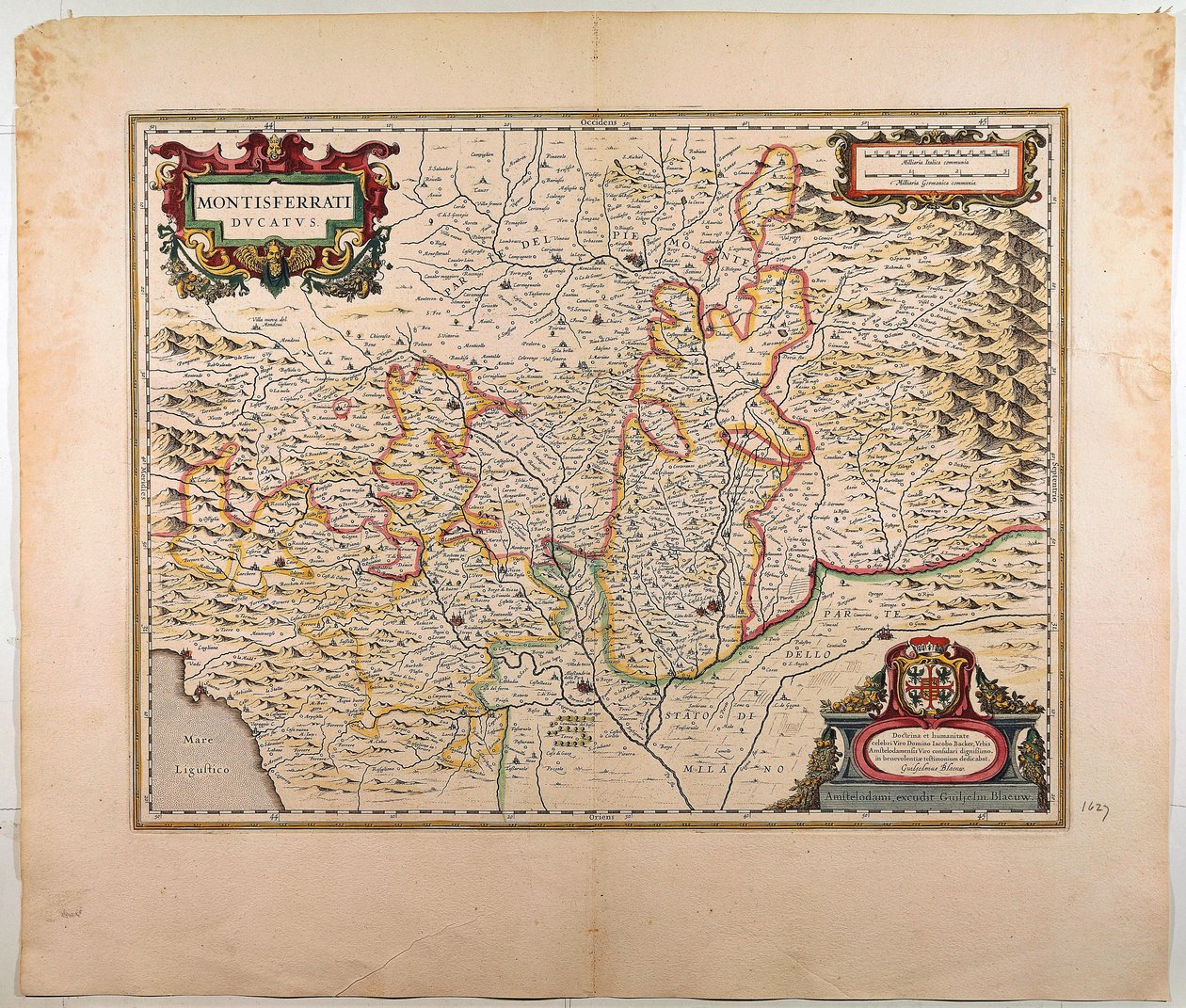O Ducado de Monferrato, Mapa de Willem Blaeu, Amsterdão, Gravura em Cobre de Willem Blaeu