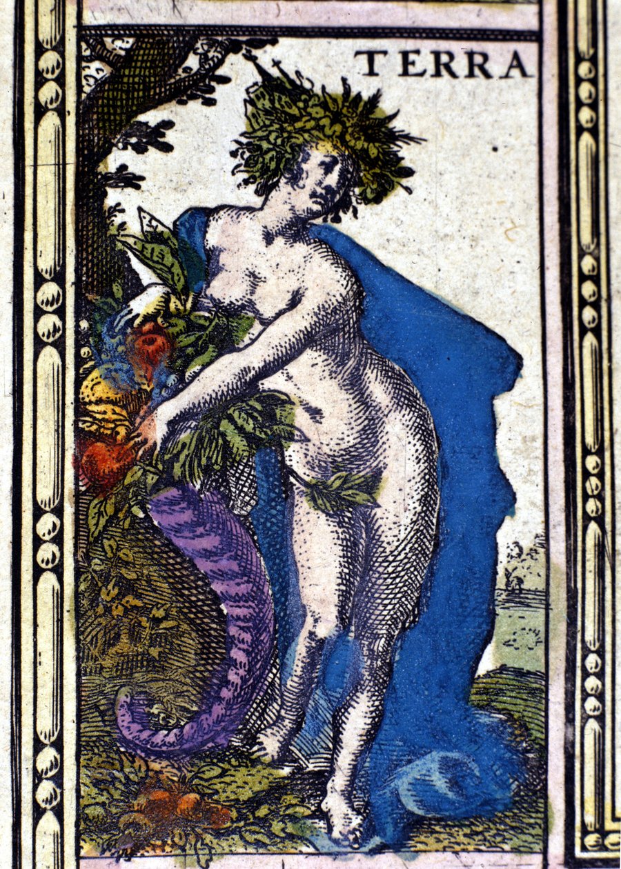 A Terra, um dos quatro elementos representados no Atlas de W. Blaeu impresso em Amesterdão, em 1655. de Willem Blaeu