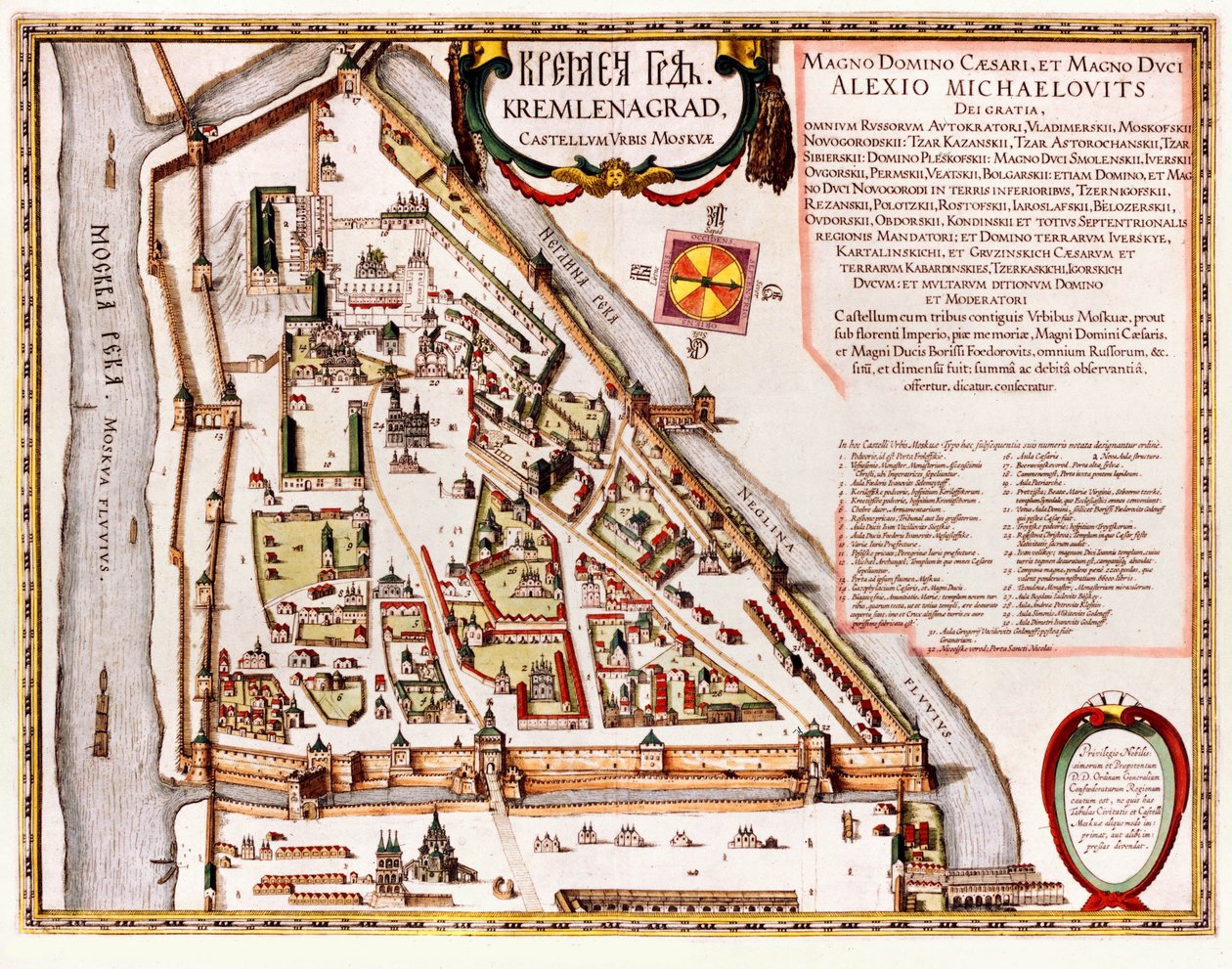 O Mapa do Kremlin de Moscovo do século XVI (Castellum Urbis Moskvae) de Willem Blaeu