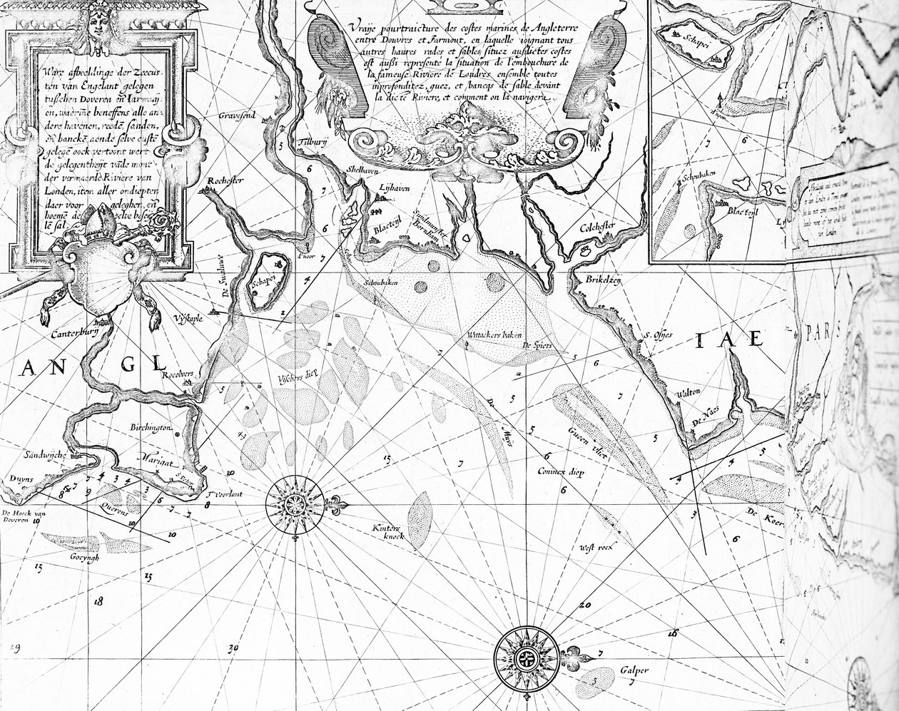 O estuário do Tamisa no atlas The Sea-Mirrour de Willem Janszoon Blaeu, publicado em Amesterdão em 1633 de Willem Blaeu