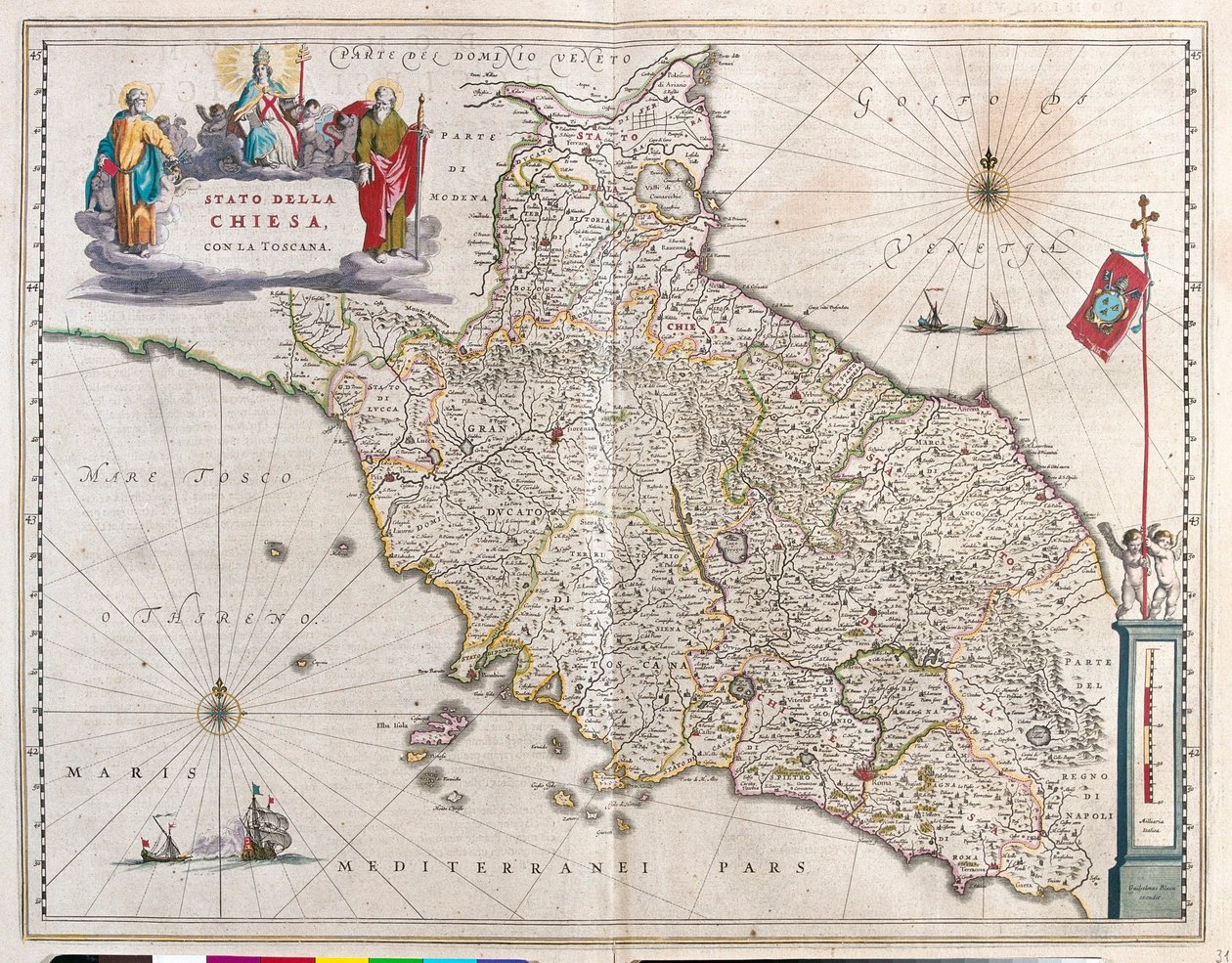 Toscana e Vaticano, Itália, em "Theatrum Orbis Terrarum, sive Atlas Novus" de Willem Blaeu, Amesterdão de Willem Blaeu