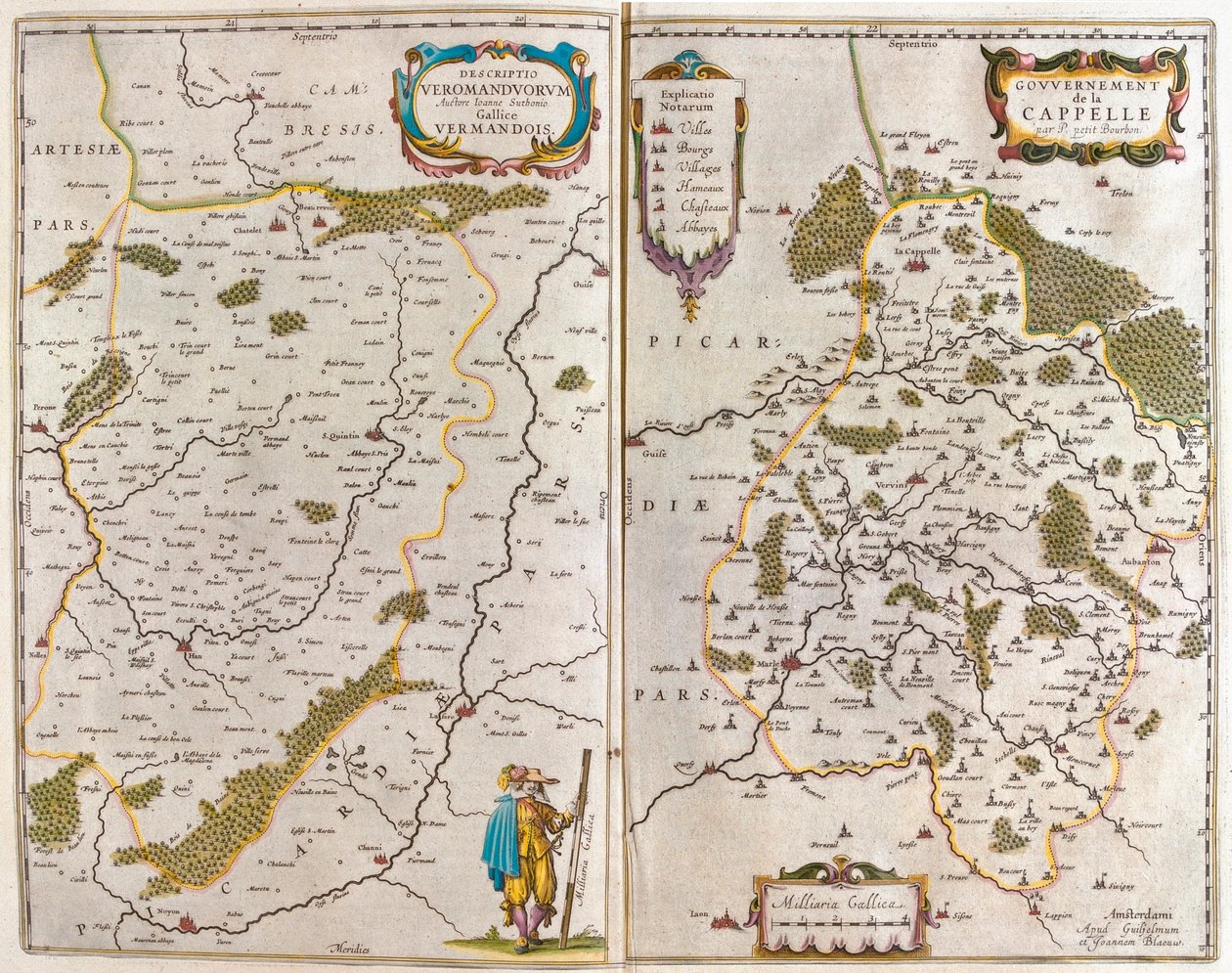 Vermandois-Saint Quentin/Tierache, Aisne, em "Theatrum Orbis Terrarum, sive Atlas Novus" de Willem Blaeu, Amesterdão de Willem Blaeu