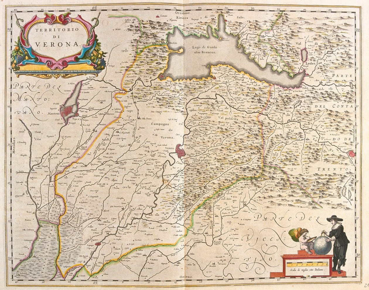 Verona, Itália, em "Theatrum Orbis Terrarum, sive Atlas Novus" de Willem Blaeu, Amesterdão de Willem Blaeu
