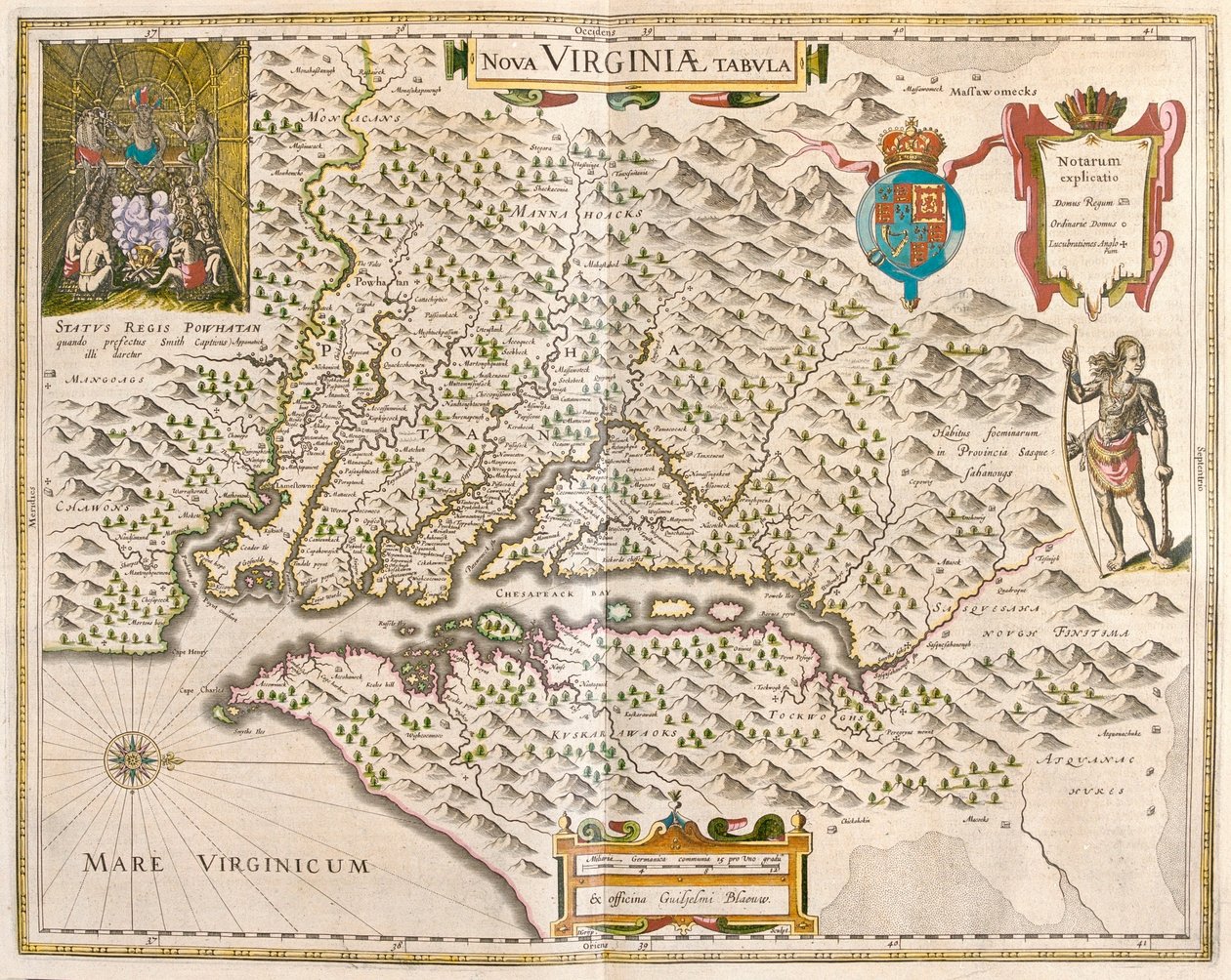 Virgínia e a região de Chesapeake, em "Theatrum Orbis Terrarum, sive Atlas Novus" de Willem Blaeu, Amesterdão de Willem Blaeu