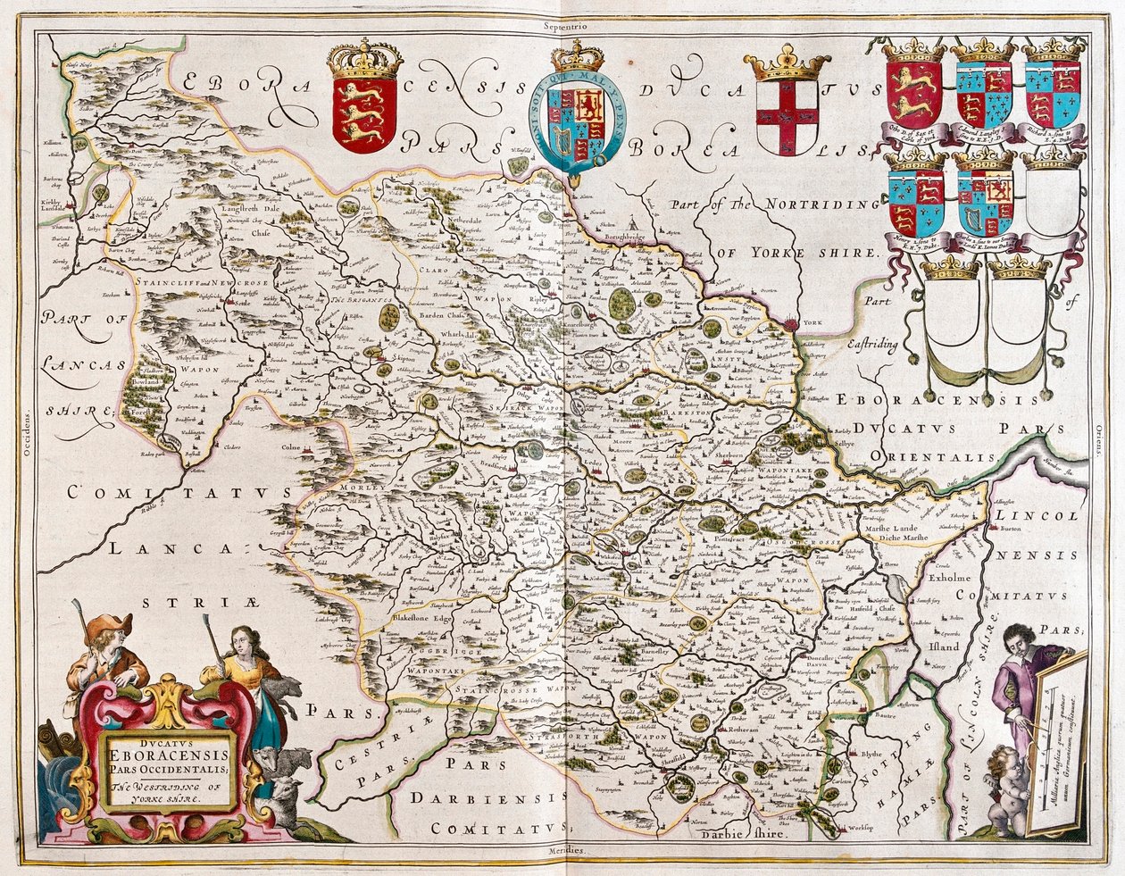 West riding of Yorkshire, em "Theatrum Orbis Terrarum, sive Atlas Novus" de Willem Blaeu, Amesterdão de Willem Blaeu