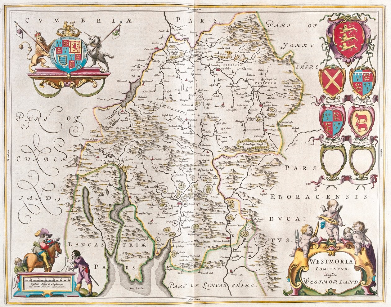 Westmorland, em "Theatrum Orbis Terrarum, sive Atlas Novus" de Willem Blaeu, Amesterdão de Willem Blaeu