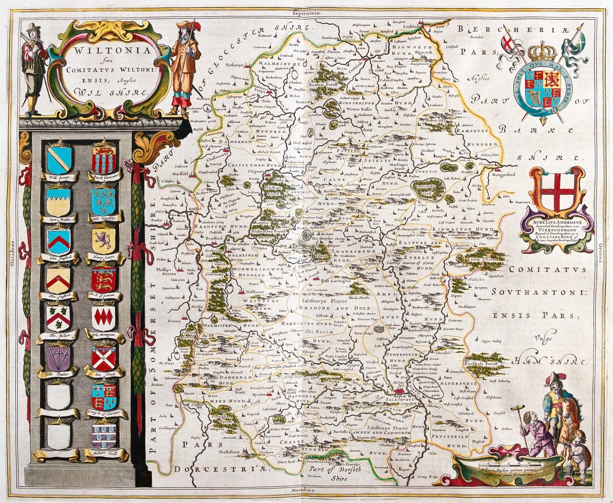 Wilshire, em "Theatrum Orbis Terrarum, sive Atlas Novus" de Willem Blaeu, Amesterdão de Willem Blaeu