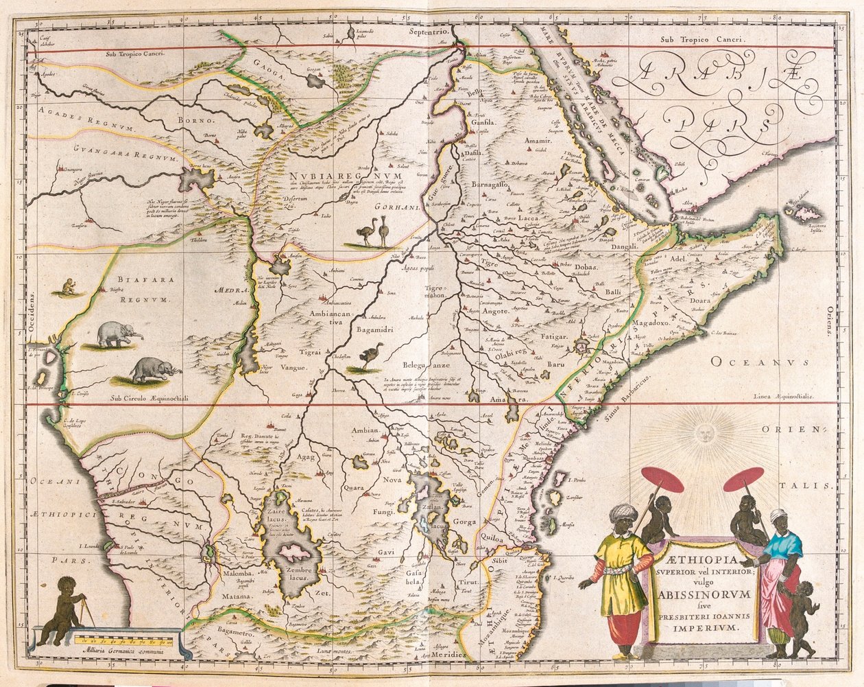África Central e Oriental, incluindo Moçambique, em "Theatrum Orbis Terrarum, sive Atlas Novus" de Willem Blaeu, Amesterdão de Willem Blaeu