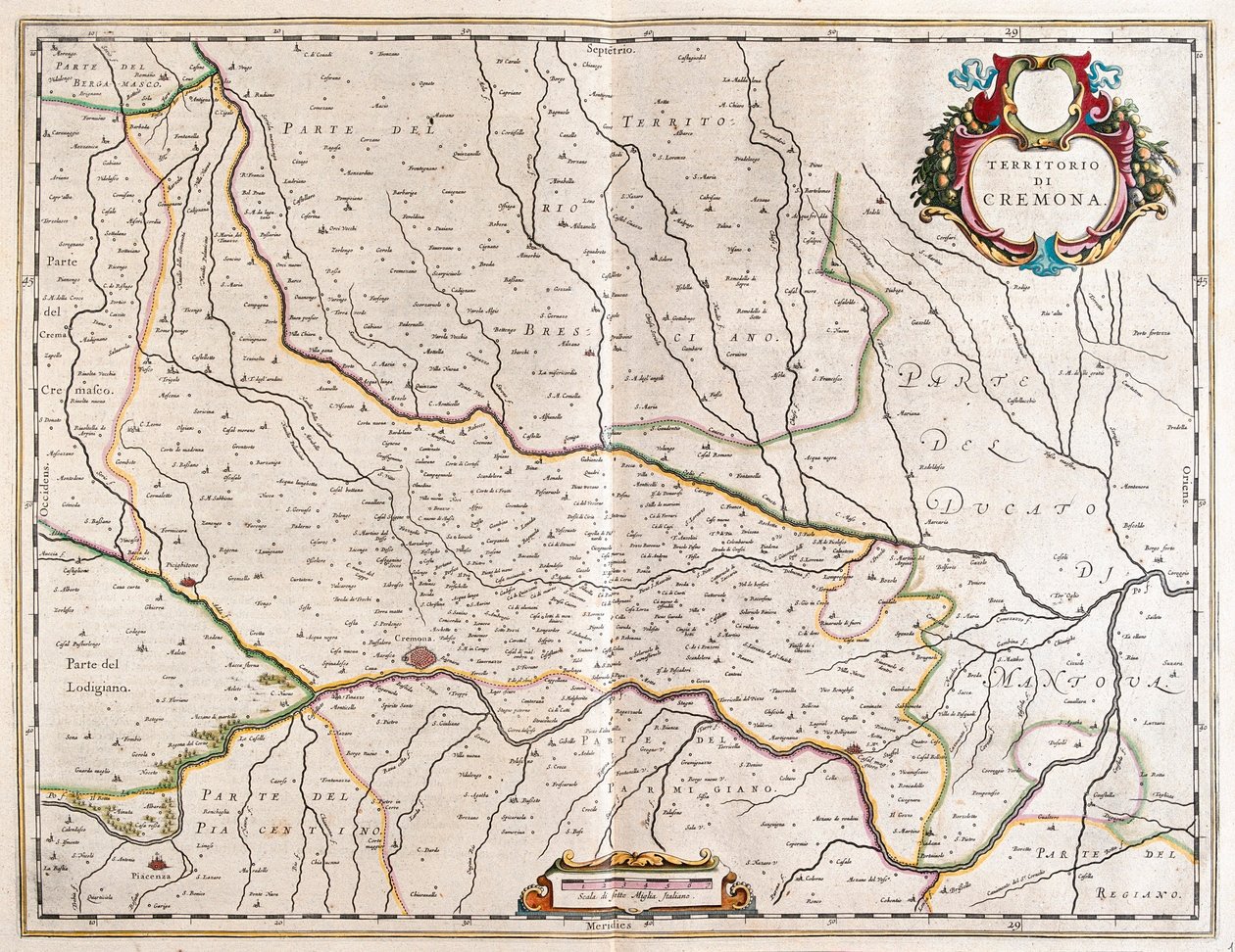 cidade de Cremona, Itália, em "Theatrum Orbis Terrarum, sive Atlas Novus" de Willem Blaeu, Amesterdão de Willem Blaeu