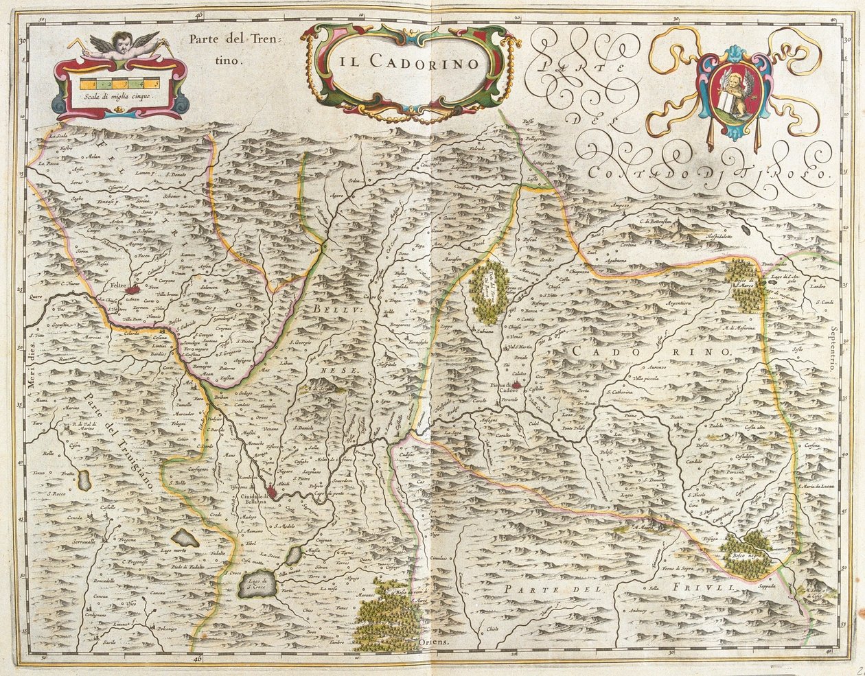 il Cadore (veneto) Itália, em "Theatrum Orbis Terrarum, sive Atlas Novus" de Willem Blaeu, Amesterdão de Willem Blaeu