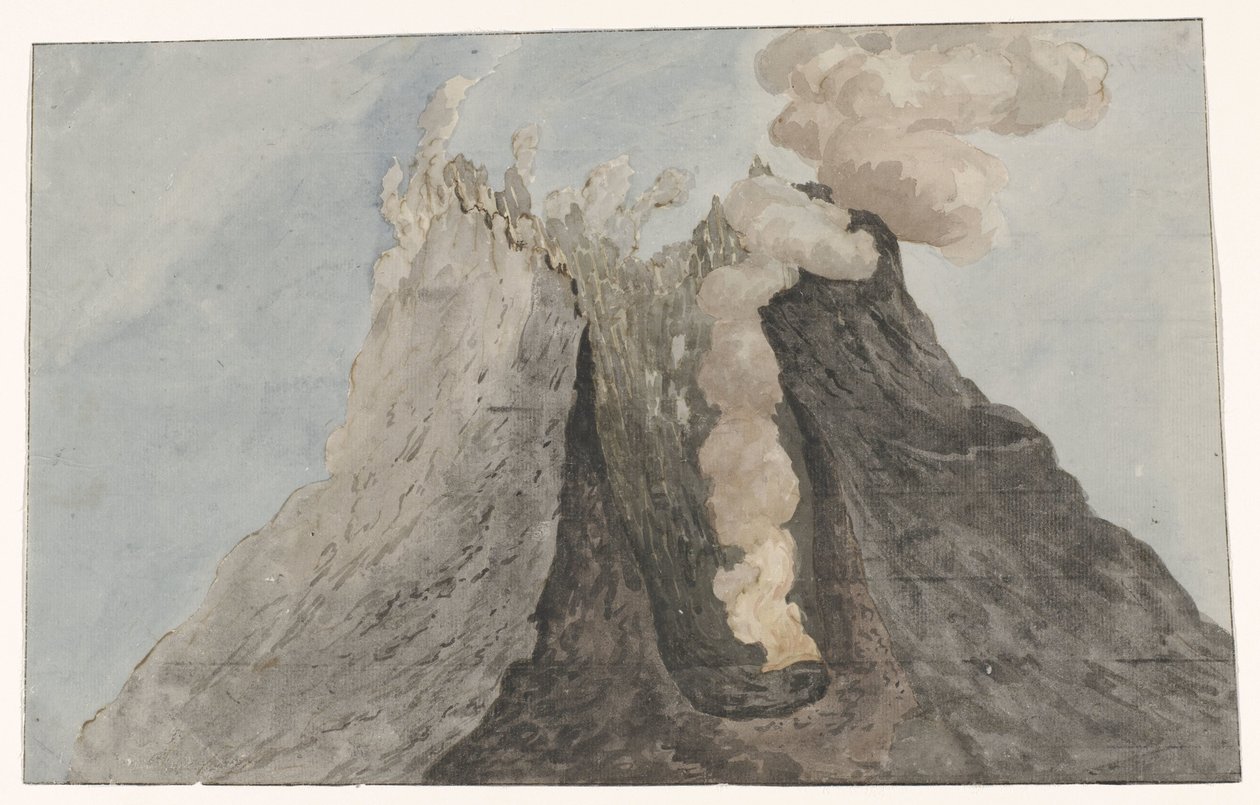 Binnenzijde van krater Etna
Vista interior da cratera do Etna (título sobre o objecto)
Viagem a Itália, Sicília e Malta - 1778 (título da série) de Willem Carel Dierkens