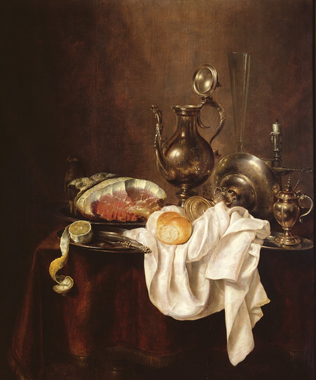 Ainda vida do presunto e da placa de prata de Willem Claesz. Heda