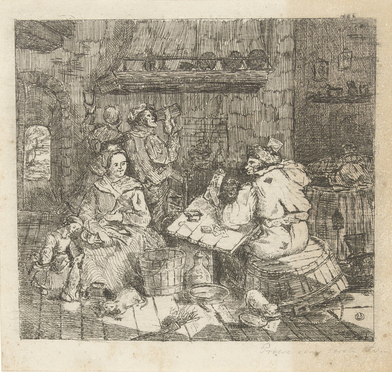Homens a jogar às cartas e a beber na cozinha de Willem Cornelis van Dijk