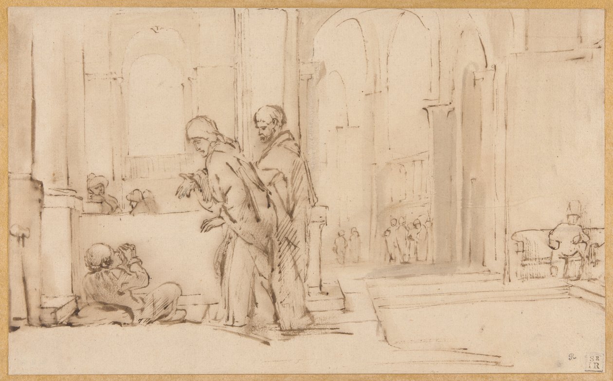 Pedro e João na Porta do Templo de Willem Drost