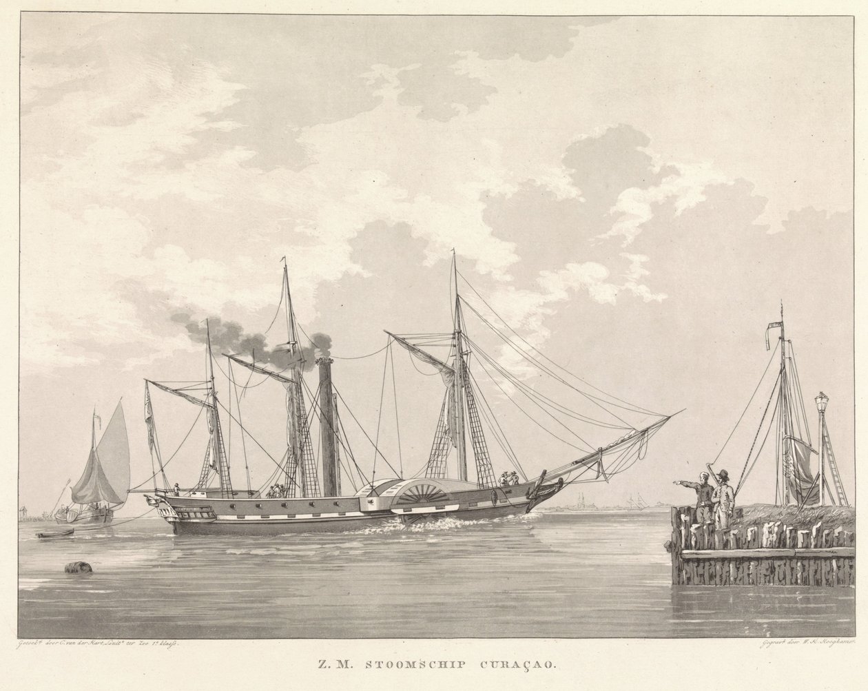 Vaporizador de radar num cais
Z.M. steamer Curaçao (título sobre o objecto) de Willem Hendrik Hoogkamer