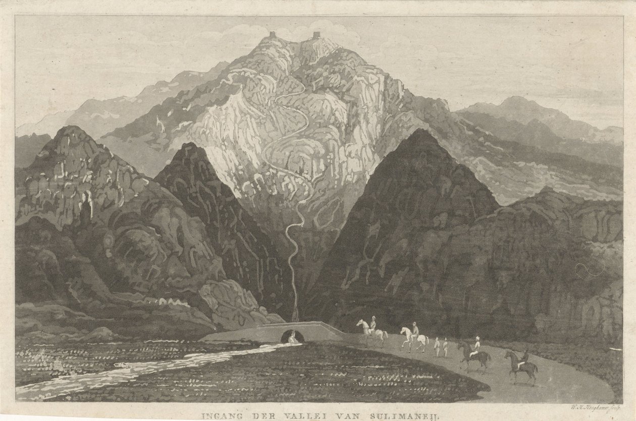 Viajantes da montanha Entrada para o vale de Sulimaneij (título no objeto) de Willem Hendrik Hoogkamer