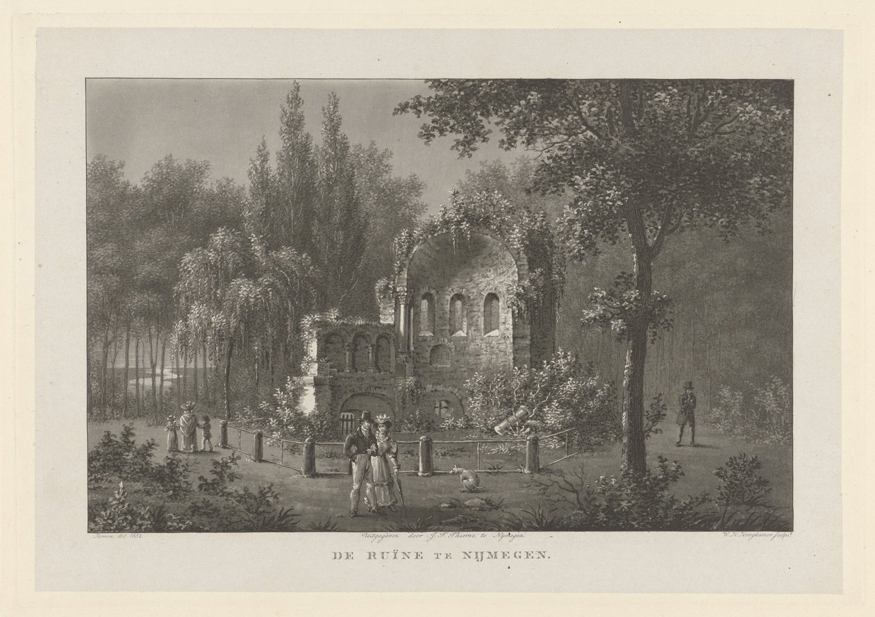 Capela de São Martinho (Valkhof) em Nijmegen As ruínas de Nijmegen (título no objeto) de Willem Hendrik Hoogkamer